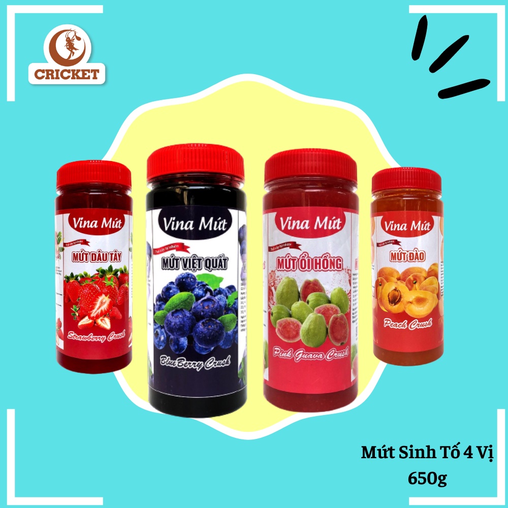 Mứt sinh tố vina mứt- nguyên liệu pha chế - mứt trái cây nhiều hương vị - hũ 650g