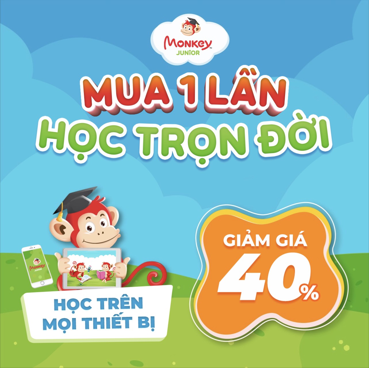 Toàn quốc [E-voucher] 01 Mã học tiếng Anh trọn đời tại phần mềm Monkey Junior + Tặng 3 tháng VMonkey