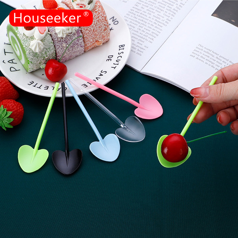 Houseeker 100 Chiếc Muỗng Kem Nhựa Hình Trái Tim Muỗng Pudding Sữa Chua Tráng Miệng Dùng Một Lần Dụng Cụ Đào Dưa Hấu Đá Mùa Hè Đồ Dùng Cho Bữa Tiệc