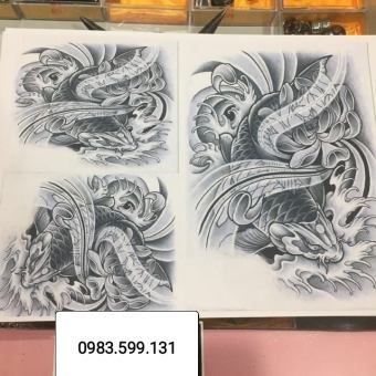Mẫu hình xăm Cá Chép đen trắng gợi ý ( 15 ~ 20 hình / 1 loại )
