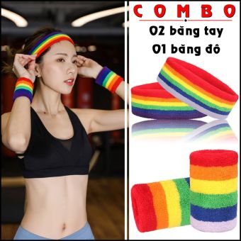 Combo 02 Băng Cổ Tay + 01 Băng Đô Thể Thao Nam Nữ Thấm Mồ Hôi Cao Cấp Dùng Cho Tập Gym Bóng Rổ Cầu Lông Tennis Chạy Bộ Bóng Đá Bóng Chuyền Đạp Xe