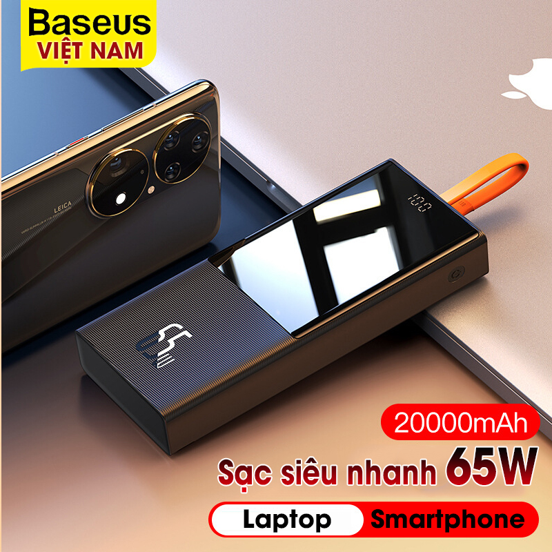 [BẢO HÀNH 12 THÁNG] Pin Sạc Dự Phòng Baseus 20000mAh 65W 3 Cổng Sạc Nhanh Với Cáp Loại C Dùng Cho Điện Thoại Và Máy Tính Xách Tay