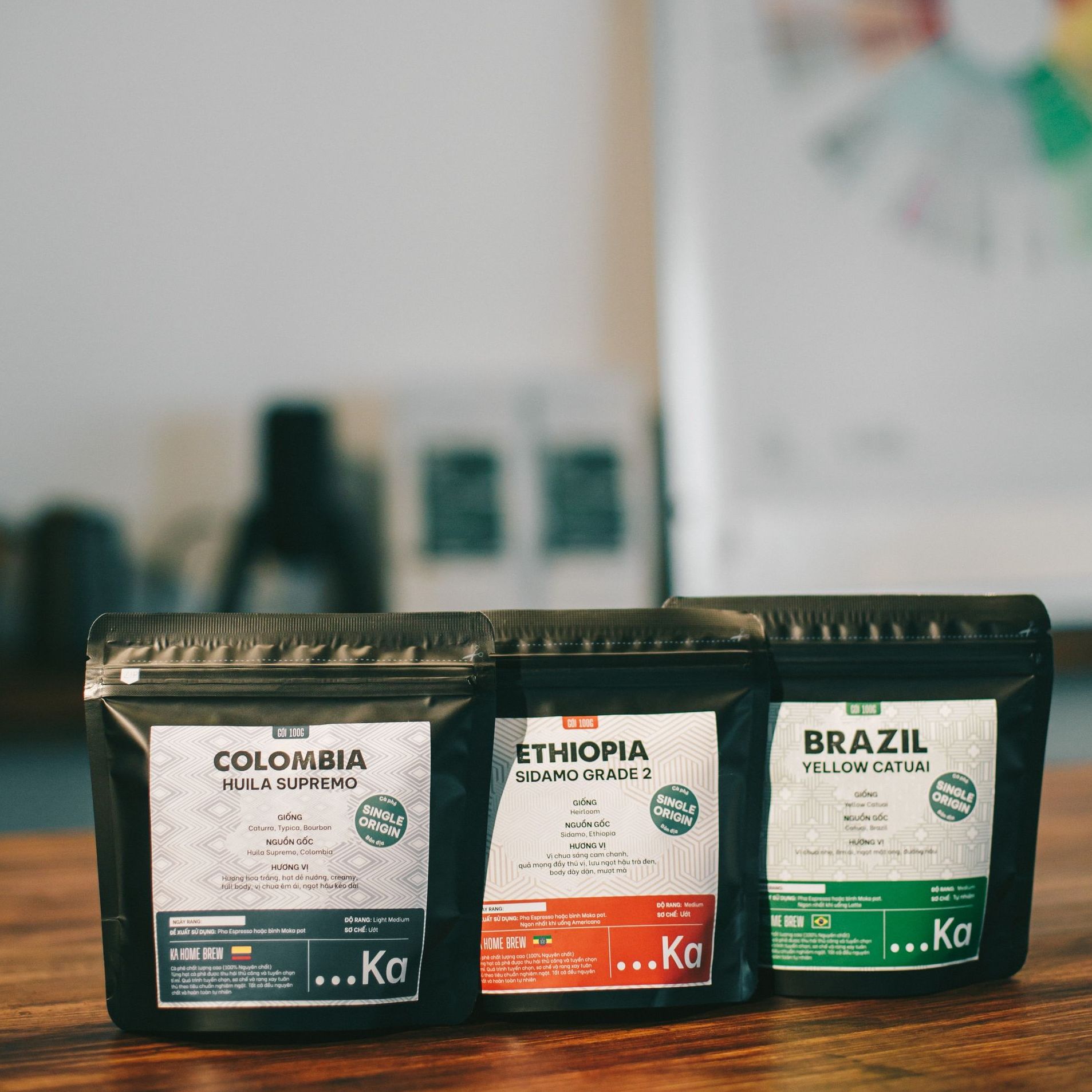 Combo Cà phê Arabica Ngoại pha Espresso, Cà phê Specialty Single Origin Cao cấp từ Ethiopia Brazil Colombia gói 100g