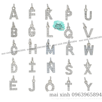 26 Chữ Cái Treo Đính Đá Zircon Màu Bạc - Dùng Làm Mặt Dây Chuyền - Phụ Kiện Xâu Vòng Nam Nữ Phong Thủy