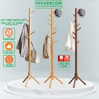Cây Treo Quần Áo Vivudecor 100% Gỗ Tự Nhiên, Cây Treo Đồ HD 9 Nhánh Lắp Ráp Xuất Khẩu Hàn Quốc