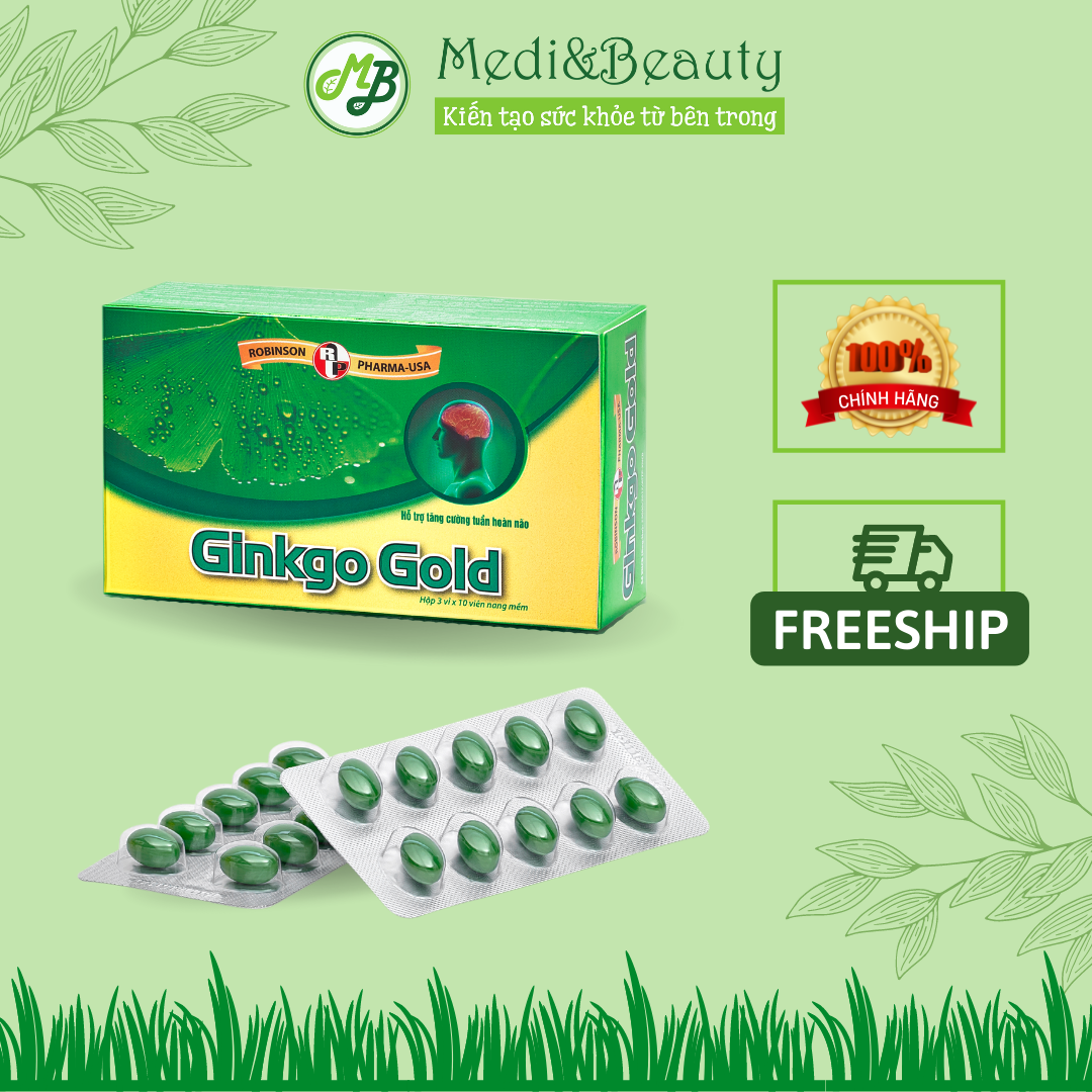 TPCN Bổ não Tăng tuần hoàn máu não Chống stress Giảm căng thẳng GINKGO GOLD - Hộp 30 viên