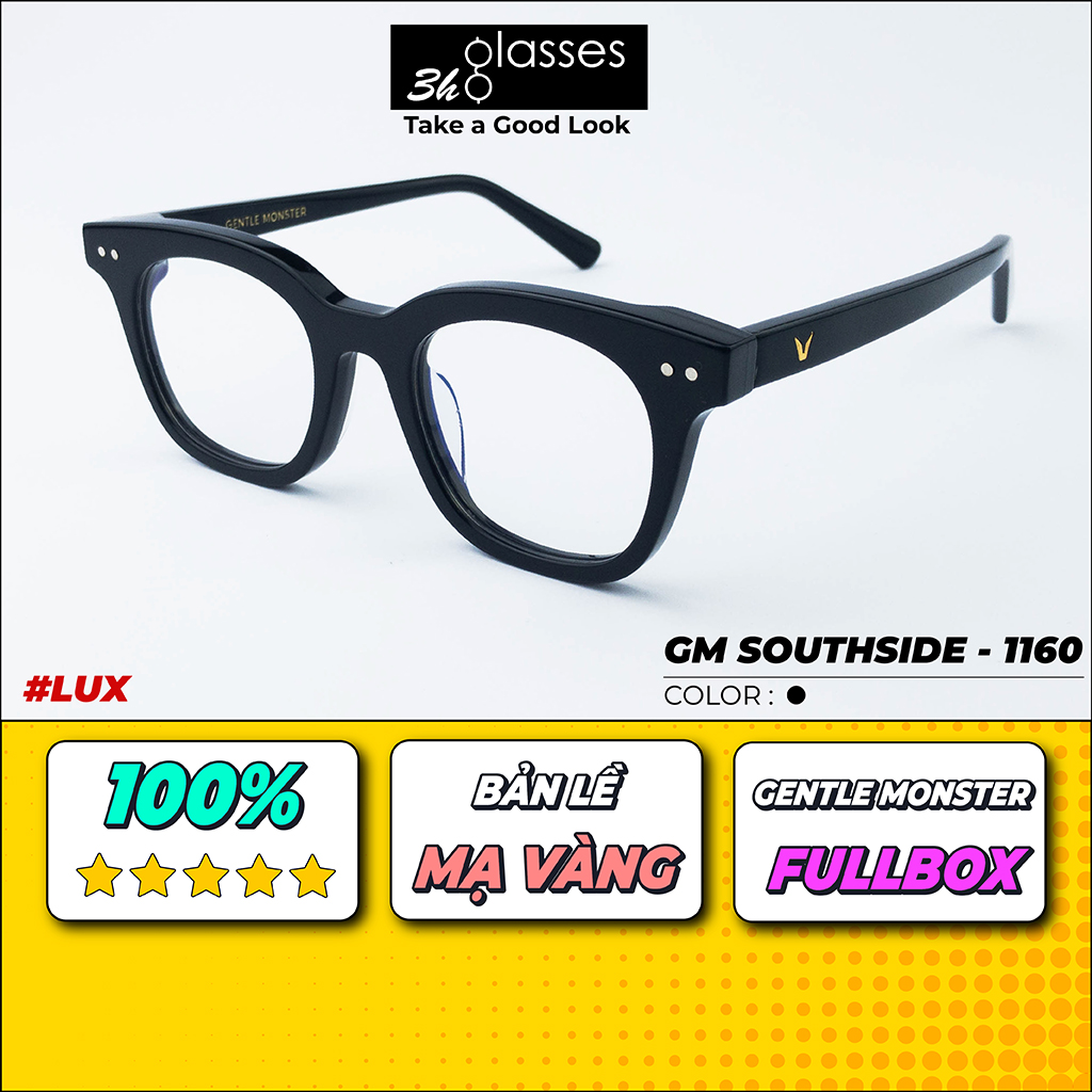 Gọng kính cận gentle monster southside, chất liệu nhựa acetate, bản lề titan mạ vàng, dáng gọng vuông, fullbox đầy đủ phụ kiện