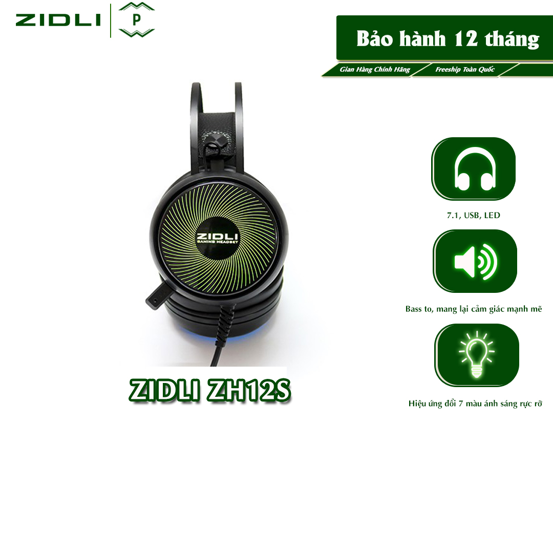 Tai nghe Gaming ZIDLI ZH12S 7.1, USB, LED - A Mic ngắn - Hàng Chính Hãng