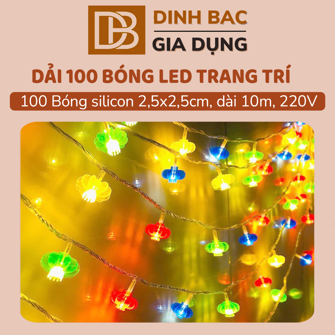 Đèn led nháy dây chơi tết trang trí đèn lồng 100 bóng dài 10m