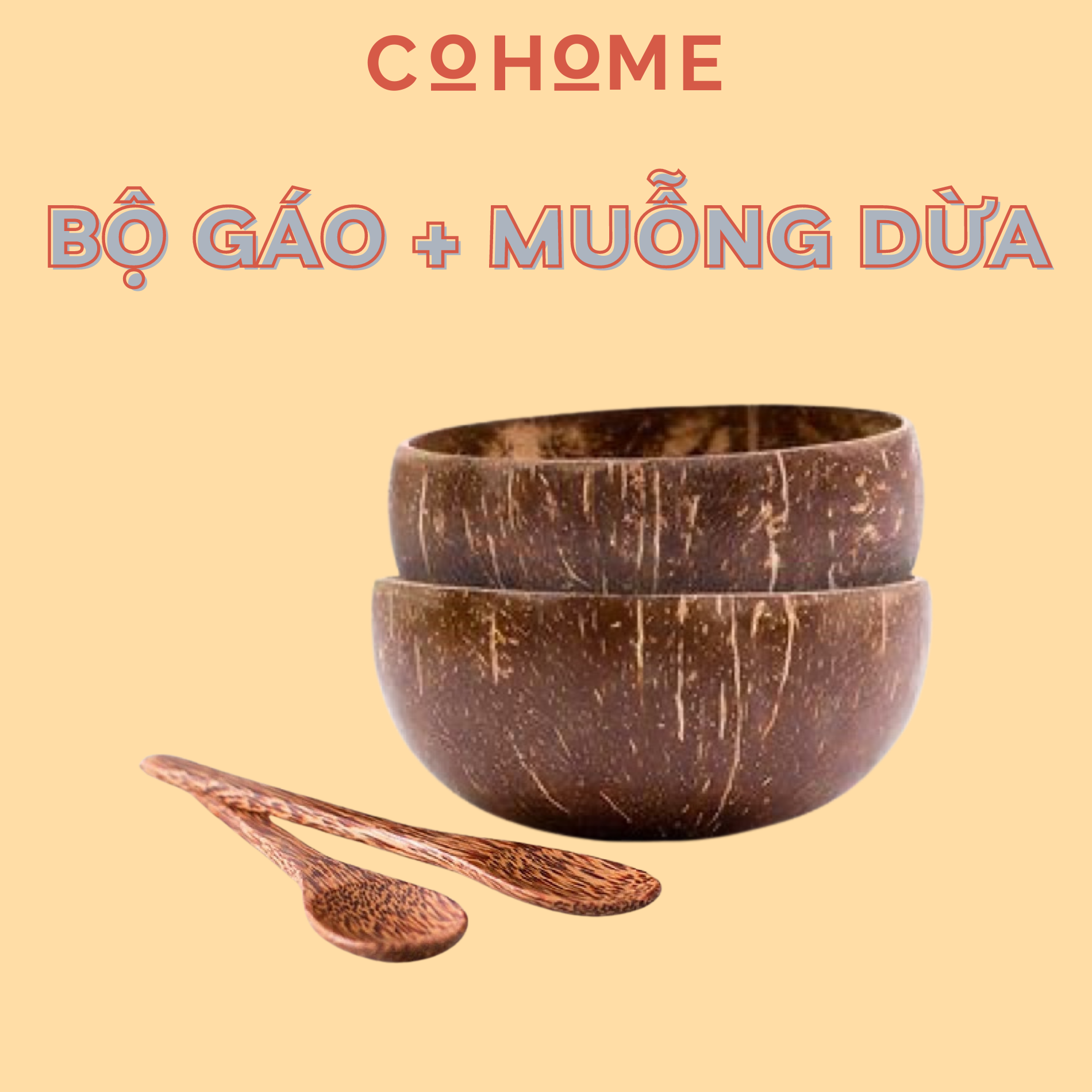 Bát gáo dừa + muỗng dừa size lớn 12 - 14cm, gáo dừa được mài bóng đựng thức ăn, salad