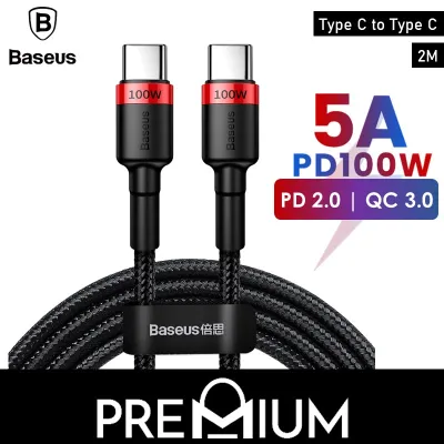 BASEUS Cafule 2M PD 2.0 100W Type C to Type C Super Fast Charging USB C Type-C Flash Charging Cable Compatible with iPhone 11 Pro Max Samsung S21 S20 plus ultra Note 10 S10 S10e S9 Note 8 S8 Plus Note 9 Xiaomi iPad Pro Huawei Mate 30 Pro P40 Pro (1)