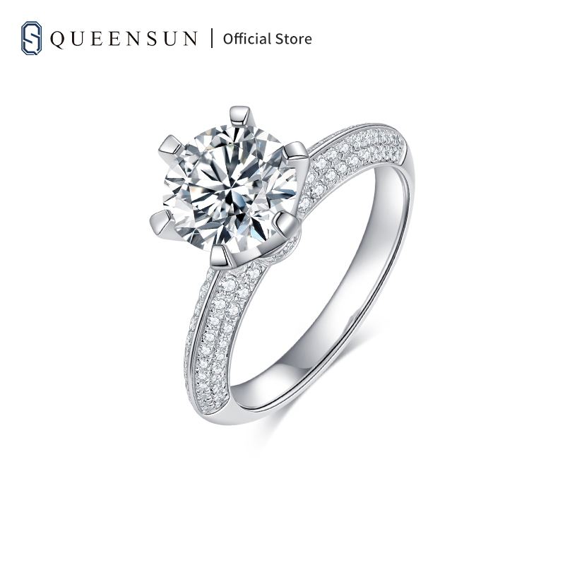 QUEENSUN 18K wedding band ring for women's 1carats DE VS  proposal ring wedding band ring Lab Grown Diamond Gold ring,半壁江山钻石戒指Luxury Wedding /accessories for ladies/ring for women