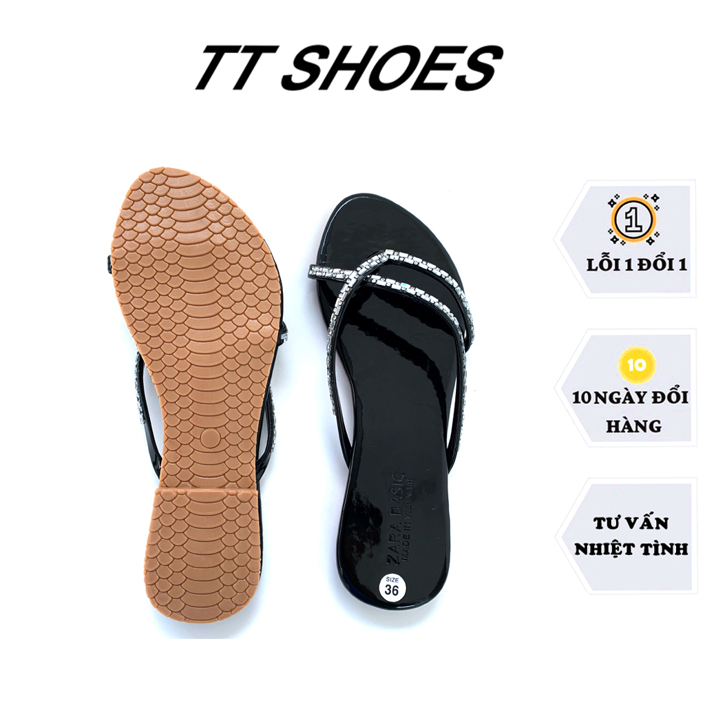 Dép xỏ ngón đính đá cao cấp tt shoes mũi nhọn thuy05