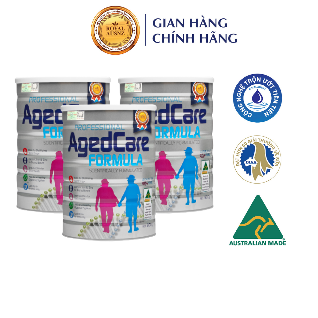 Combo 3 Hộp Sữa Bột Aged Care Formula ROYAL AUSNZ Cung Cấp Dinh Dưỡng Duy Trì Sức Khỏe Tốt Cho Người Trên 40 Tuổi 900g