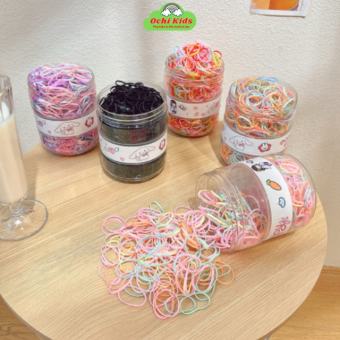 Hộp 800 chun buộc tóc, nịt buộc tóc, dây cột tóc nhiều màu dành cho bé gái