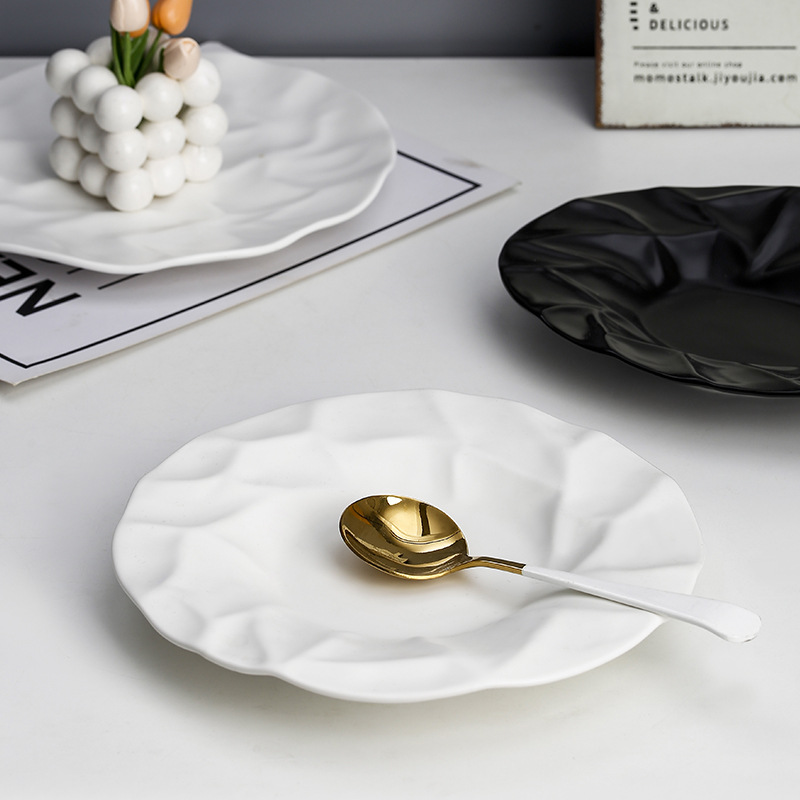 Gambar High value Nordic Plates and Dishes Ins Style Salad Plate Tableware Household Creative Wave Pattern Plate Ceramic Dessert Plate