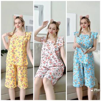 Đò bộ lụa hoa hè thu mặc nhà mêm mịn