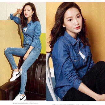 Áo sơ mi denim nữ tay dài (dùng làm khoác được)