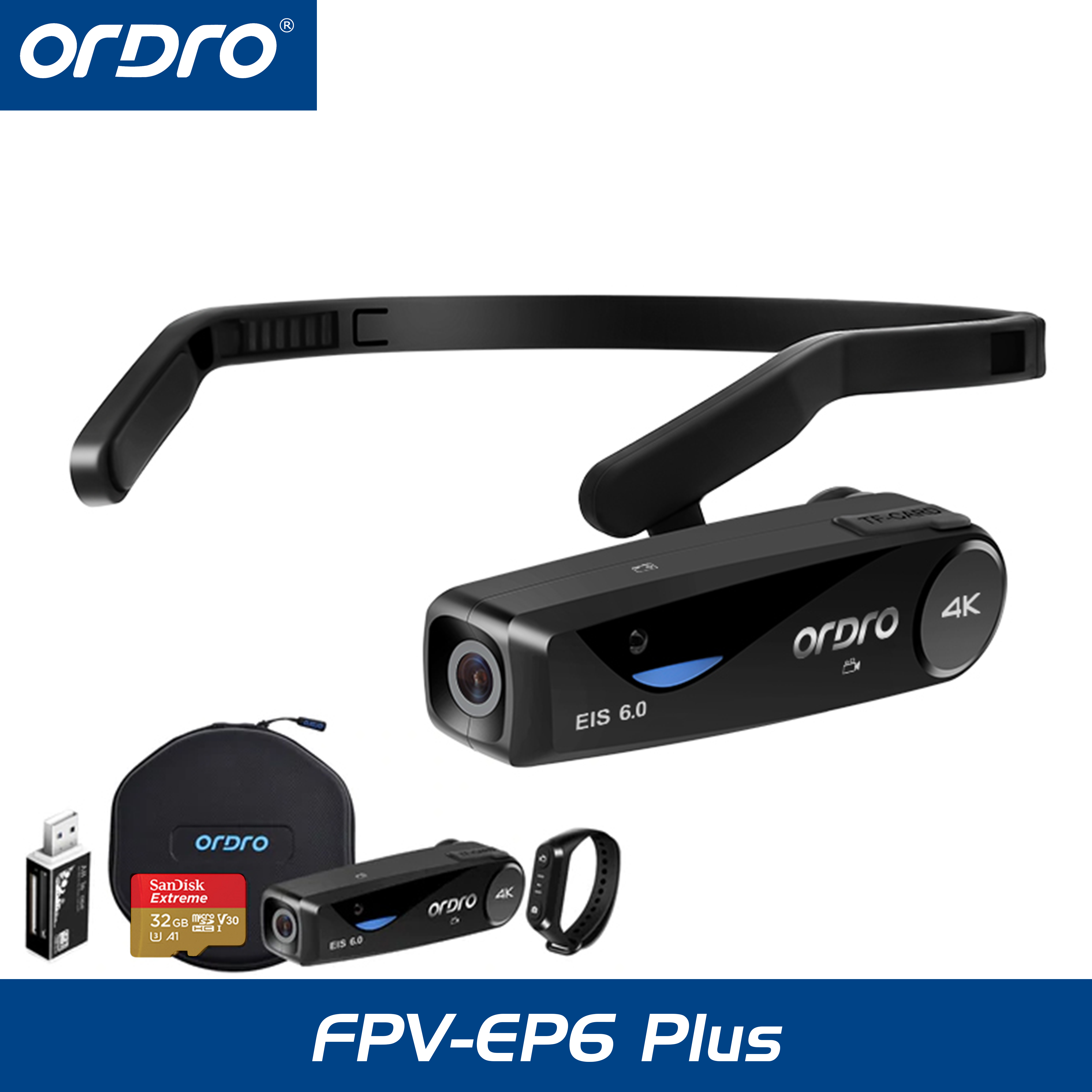 ORDRO EP6 Plus 4K Head Mounted Camcorder Wearable Video Camera FHD 1080P 60FPS Vlog Camera Recorder 