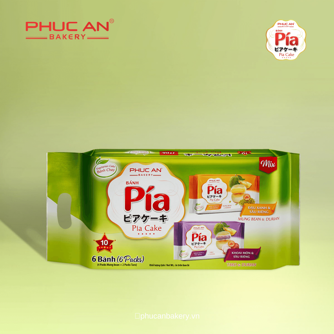 Bánh pía phúc an số 10 - đậu xanh, khoai môn, sầu riêng - 300gr/ 6 cái/túi