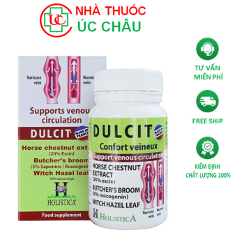 Viên uống giãn tĩnh mạch Dulcit Hỗ trợ điều trị suy giãn tĩnh mạch chân, Suy giãn tĩnh mạch mãn tính -Hộp 30 viên