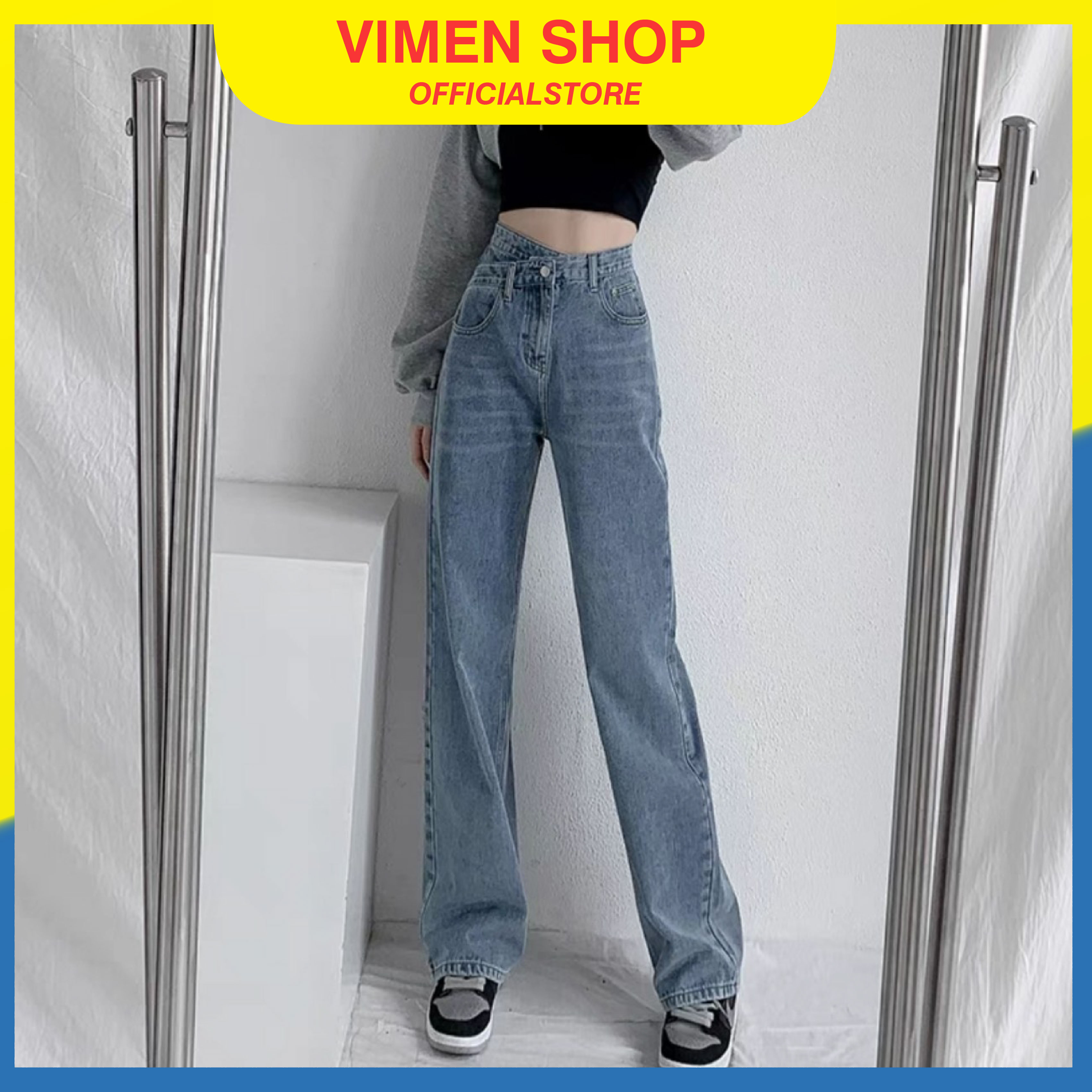 [Cạp Chéo] Quần Jean Nữ VIMEN SHOP - Ống Rộng Lưng Cao Cạp Chéo Đẹp Cao Cấp  Chất Mềm Mịn Co Giãn Cao Cấp MS00001