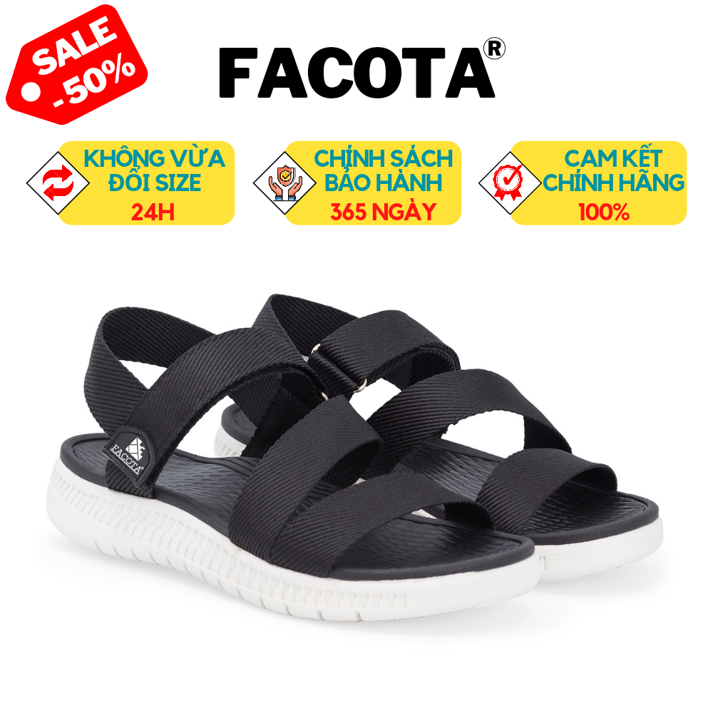 [FACOTA CHÍNH HÃNG] Giày Dép Sandals Facota Đen Đế Trắng HA02 - Giày Sandal Nam Nữ - Giày Đẹp Rẻ