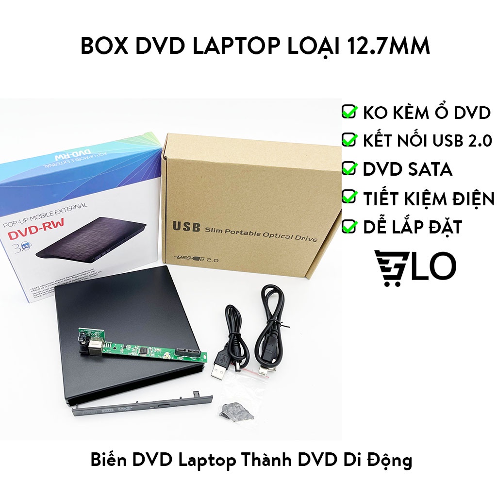 Box Dvd Usb 2.0 Sata Loại 12.7mm - Biến DVD Laptop Thành DVD Di Động