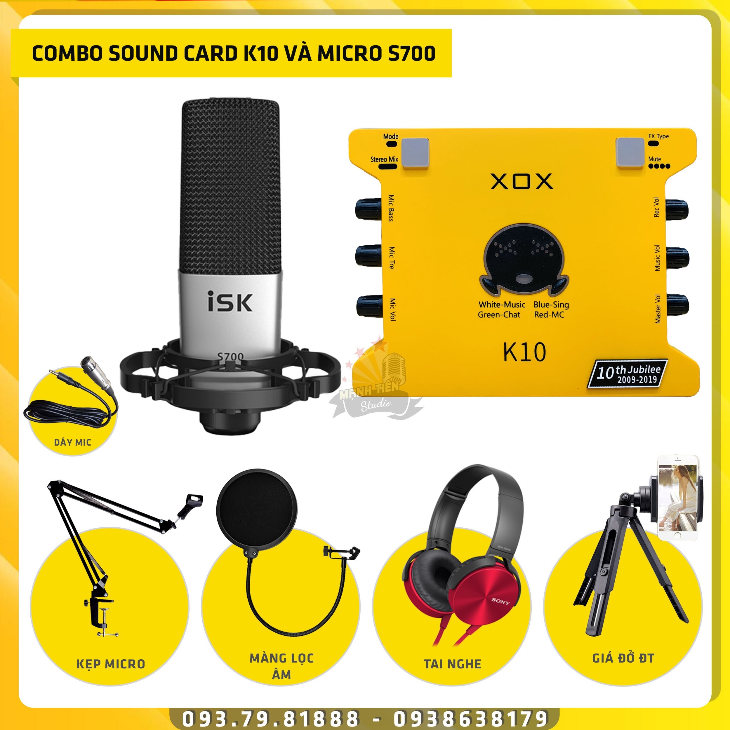 Combo soundcard XOX K10 và mic ISK S700 + đầy đủ phụ kiện - Chính hãng
