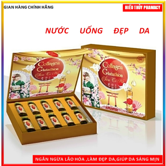 Nước Uống Trắng Sáng Đẹp Da Collagen, Glutathion  ,sâm Tố Nữ Với Thành Phần Collagen Nano Nhập KHẩu Hàn Quốc,Glutathion,Sâm Tố Nữ ,Cần Tây,Lô Hội  - Giúp Đẹp Da,Mờ Nám sạm Da, giảm Nhăn Da ,Cân Bằng Nội Tiết Tố- hộp 10 lọ