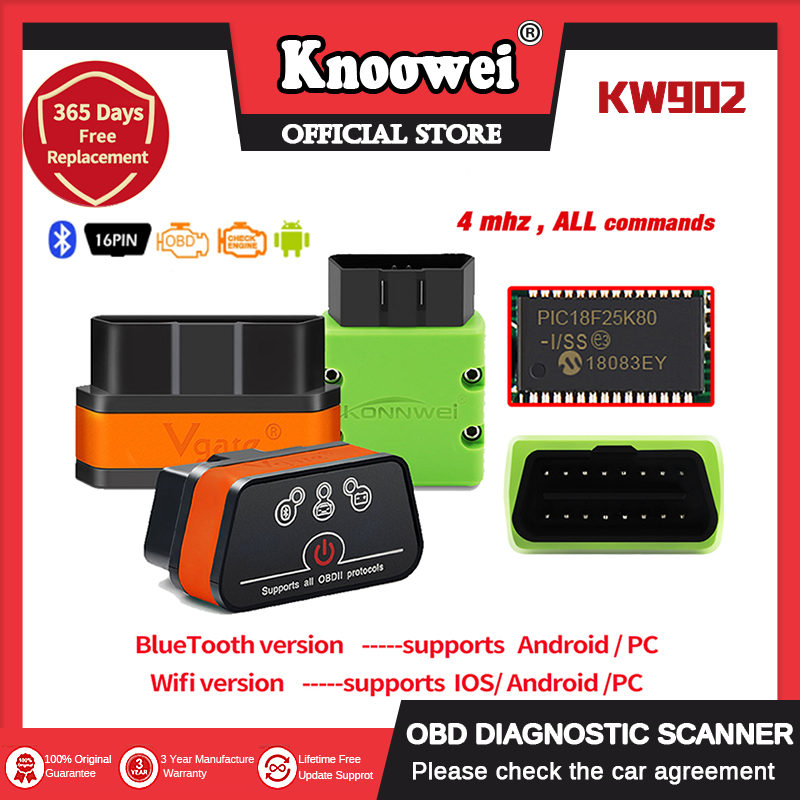 Konnwei dụng cụ chẩn đoán obdii kw902 bt/wifi elm327 v1.5 pic18f25k80 đầu đọc mã elm 327 obd2 hỗ trợ máy quét ô tô j1805
