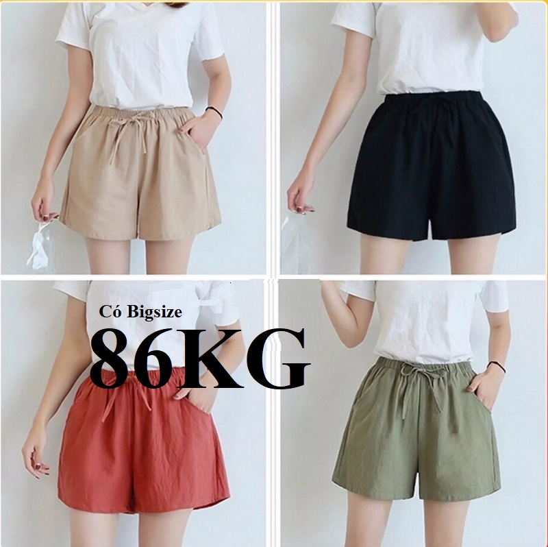 Vải đũi mát mềm mịn quần short nữ thời trang có bigsize 38-86kg