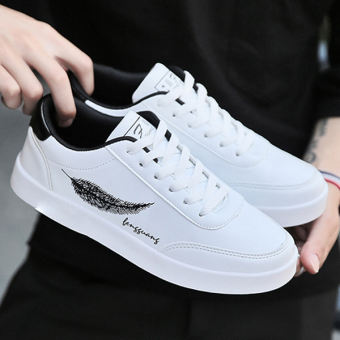 Giày thể thao nam màu trắng - Giày thể thao đẹp thêu hình lá - Giày nam học sinh đi học đi chơi