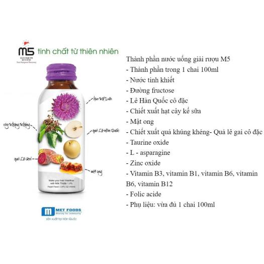 Chai 100ml Nước Giải Rượu M5 Tăng Cường Chức Năng Gan Nhập Khẩu từ Hàn Quốc