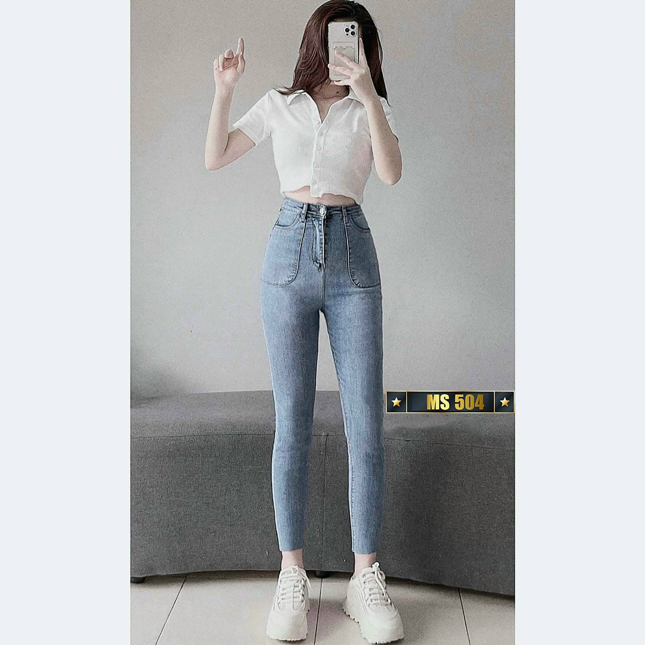 Quần jean nữ lưng cao, quần jean nữ co giãn thời trang cao cấp king168 k71