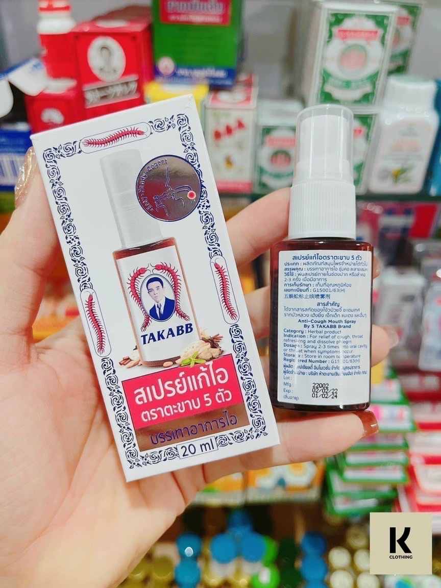 Xịt họng giảm ho con rết takabb thái lan 20ml, thảo dược thiên nhiên