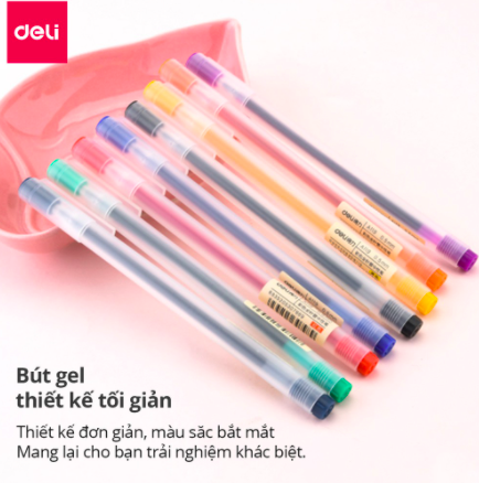 Bút mực gel 0.5mm nhiều màu Deli cute nắp đậy dùng để viết calligraphy trang trí sổ dễ thương nét chữ đẹp cao cấp A119