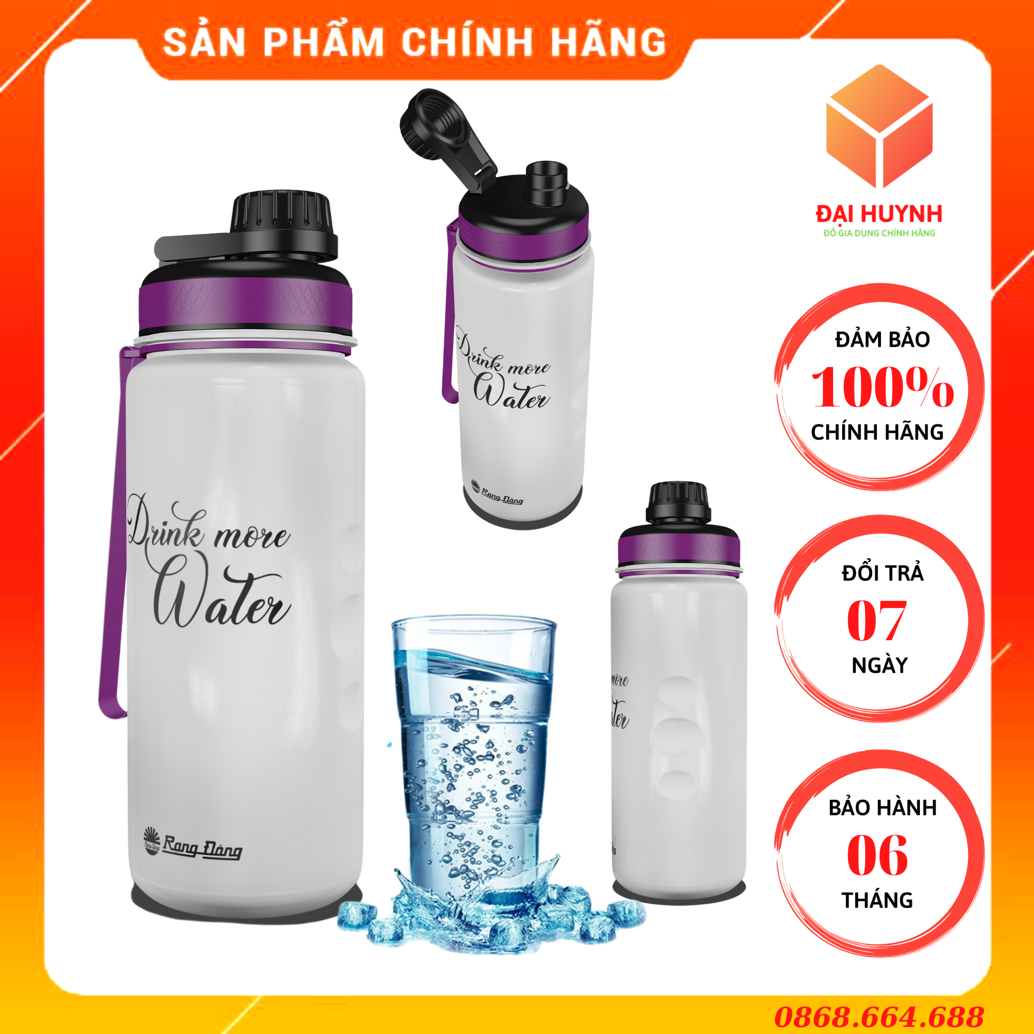 Bình Nước Thể Thao Cầm Tay, Tập GYM Cao Cấp An Toàn Sức Khoẻ 1000ml RD-10P1 Rạng Đông