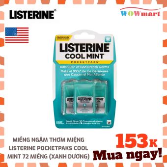Miếng ngậm thơm miệng Listerine Pocketpaks Breath Strips, Cool Mint, 72 miếng MỸ