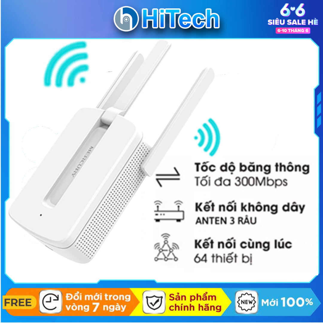 Bộ kích sóng wifi Mercury 3 râu chính hãng hút cực mạnh MW310RE - 300Mbps - hỗ trợ tối đa 16 thiết bị, phù hợp với các hộ gia đình