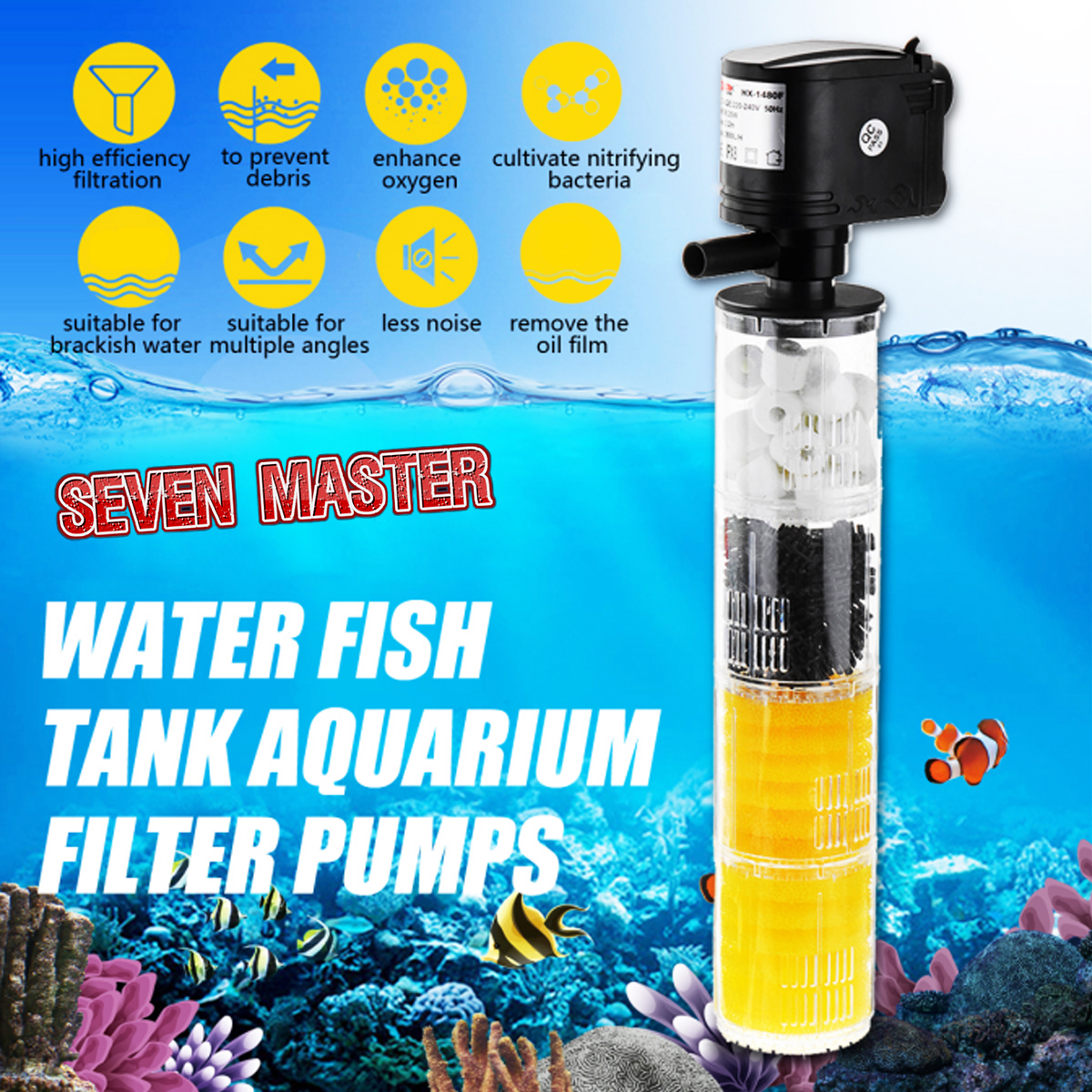 Seven Master 3 in 1 Aquarium Internal Filter Aquarium Pump Aquarium Filter Aquarium Tank Filter For Aquarium Air Pump Air Oxygen Increase ราคา 348 บาท*ส่งฟรี