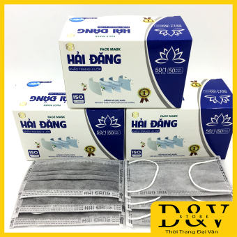 Khẩu trang y tế 4 lớp Hải Đăng, hộp 50 cái kháng khuẩn, có logo và tem niêm phong, đạt tiêu chuẩn ISO và kiểm định của Bộ Y Tế.