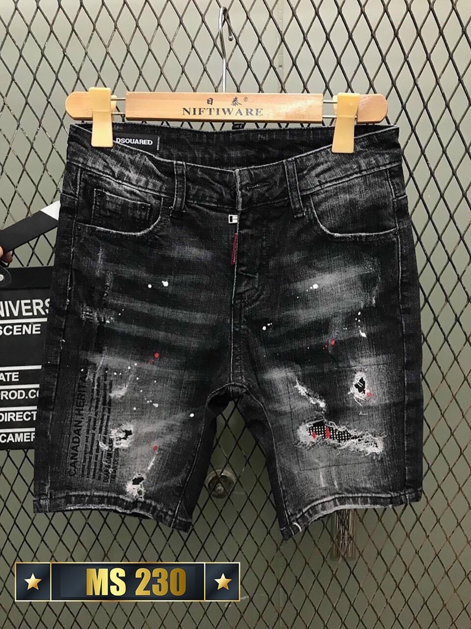 quần short jean nam đen rách vẩy sơn cá tính quần sọt đùi bò nam mặc nhà cao cấp vải jean dày dặn co