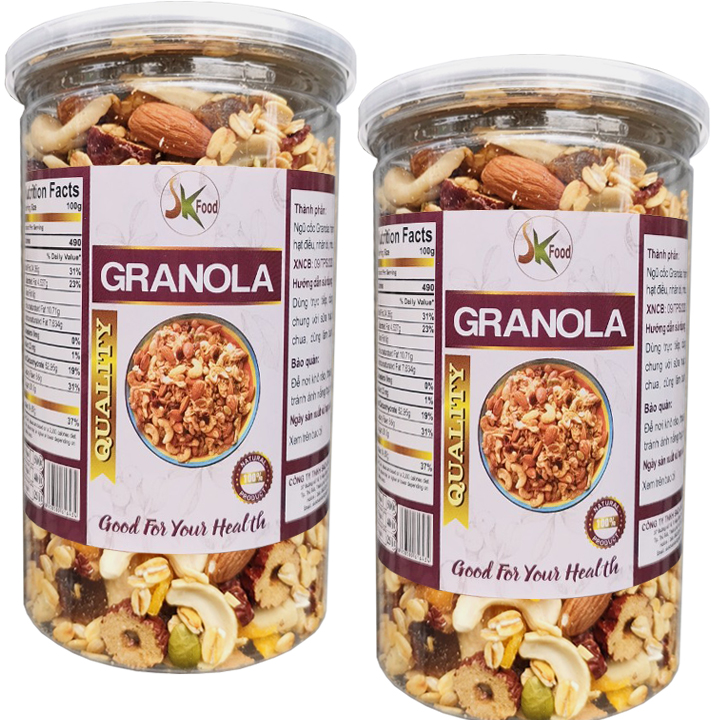 800g granola ngũ cốc siêu hạt hiệu skfood - gồm 2hũ, mỗi hũ 400g