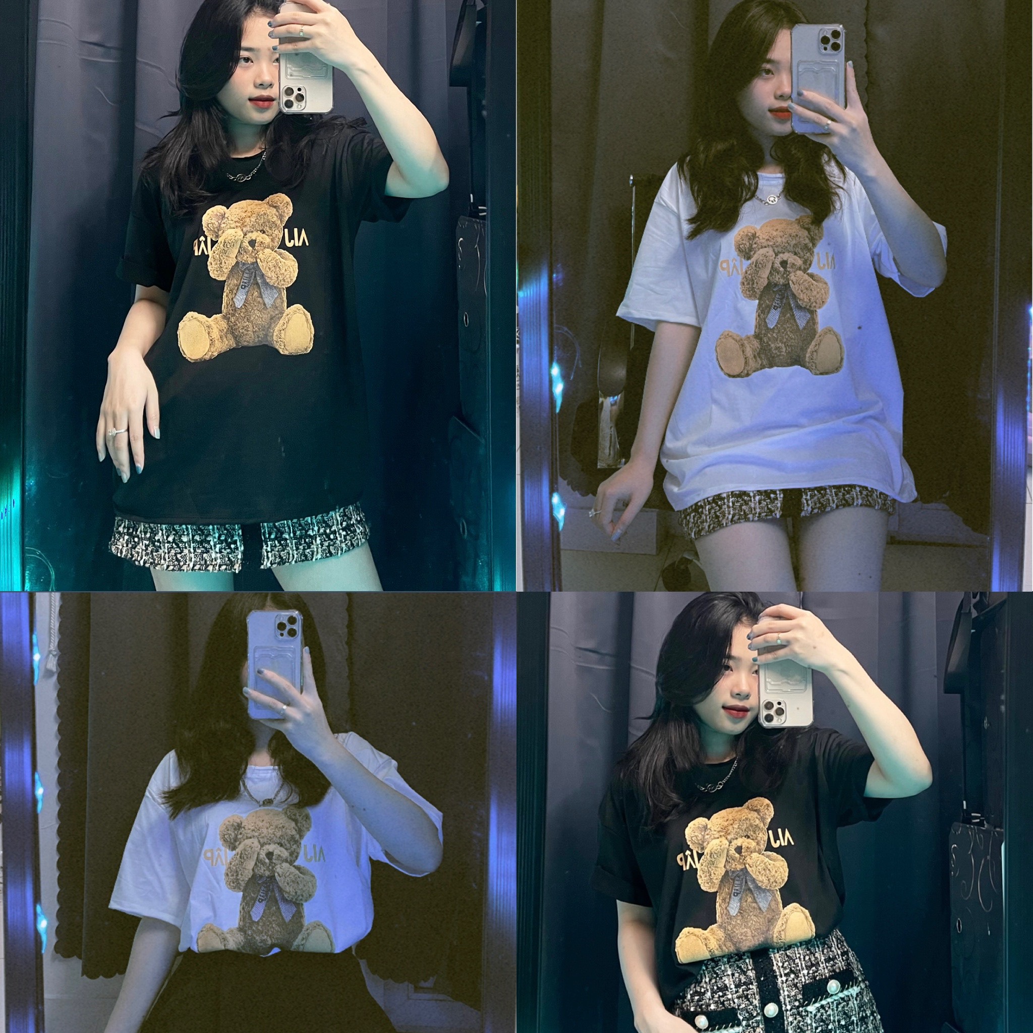 Áo phông quảng châu gấu burberry unisex-áo phông form rộng nam nữ tay lỡ freesize dưới 75kg