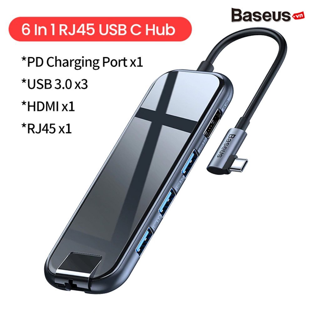 Hub chuyển đổi đa năng baseus superlative multifunctional 6 in 1 type-c to 3xusb3.0+hdmi+pd+rj45