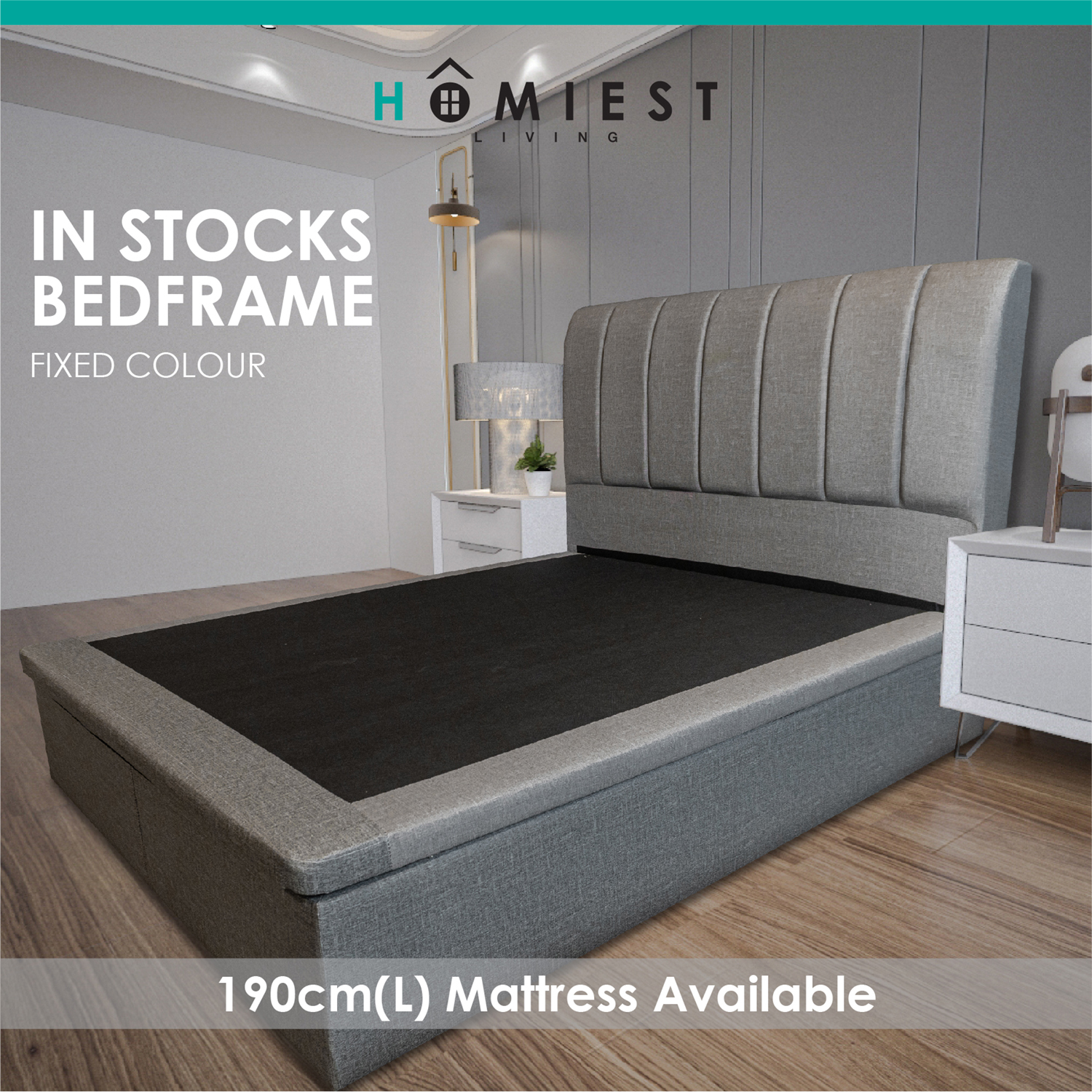 (Free Installation) Homiest / Bedframe / Storage / PU Leather / Single / Super Single / Queen / King / Grey · v2