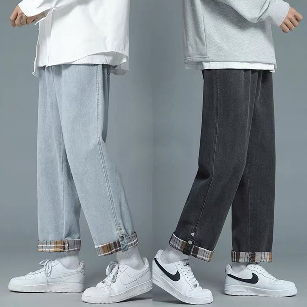 Quần jean nam nữ ống rộng unisex xăn gấu - Quần bò ống suông đứng chất liệu vải bò mềm mịn dày dặn