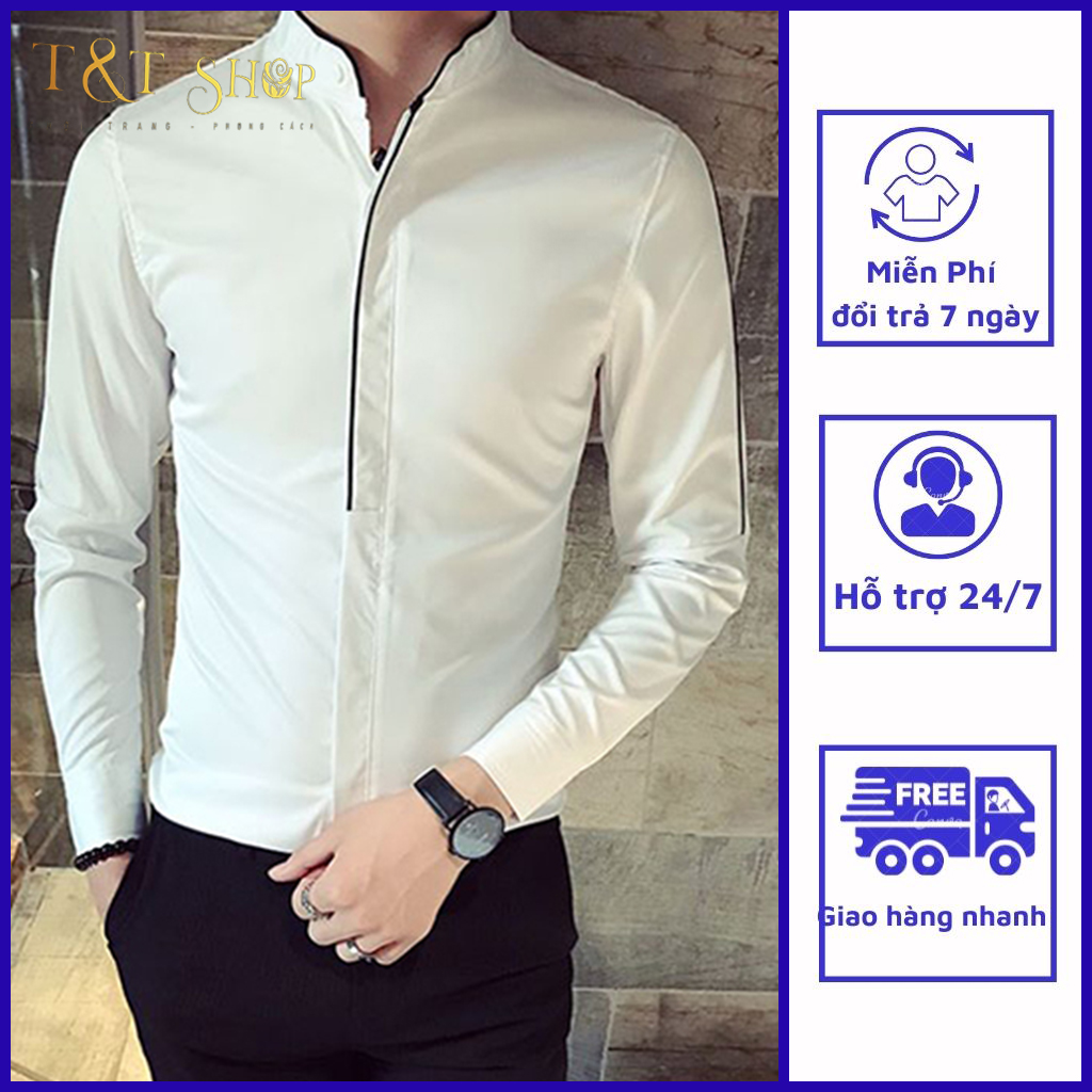 Áo sơ mi, Áo Sơ Mi nam đơn giản phối kiểu áo khoác, phong cách độc đáo mà lại sang trọng vải bóng mã- h19