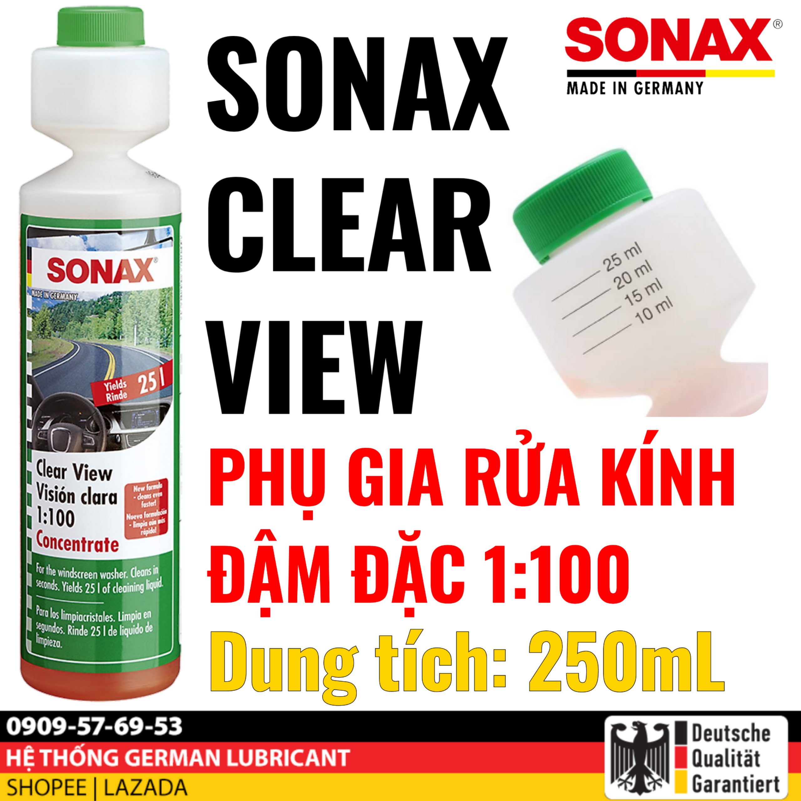Phụ gia rửa kính lái sonax clear view - đậm đặc - 371141 - nhập khẩu đức - 250ml - nước rửa kính - sonax